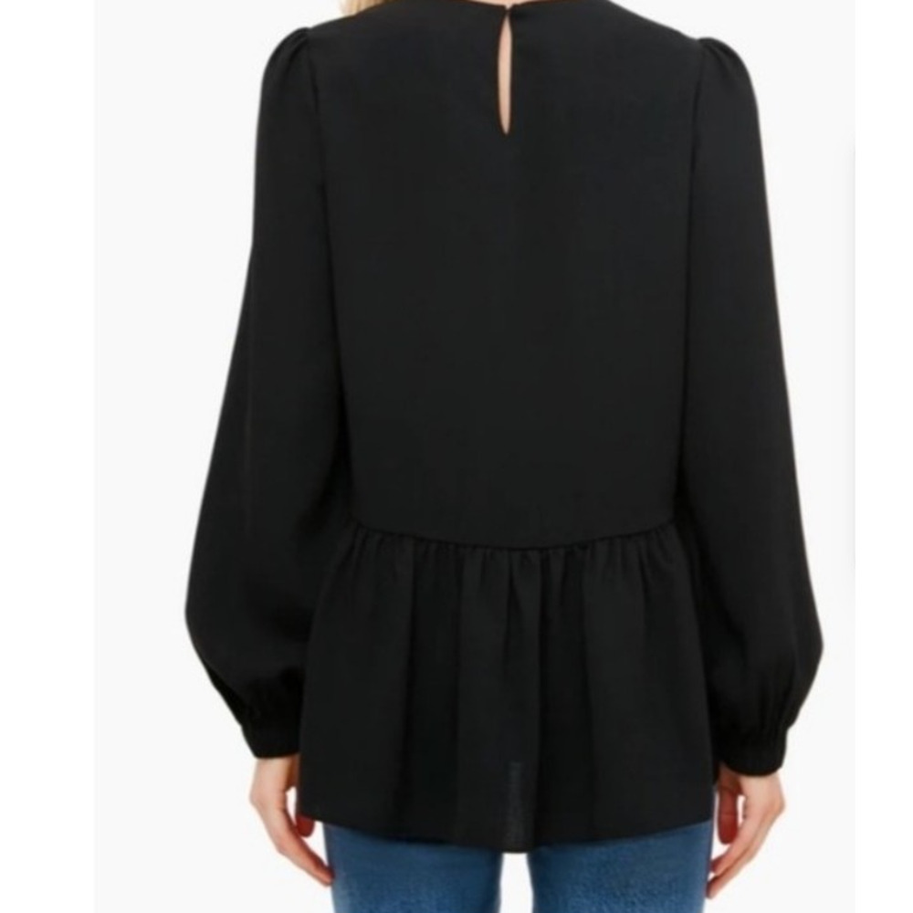 Tuckernuck Pomander Place Black Carlota Long Sleeve Peplum Blouse Medium New - Picture 2 of 14